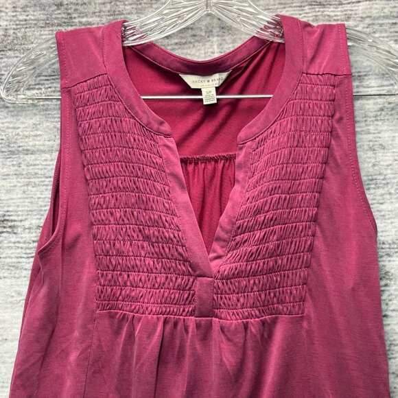 Lucky Brand Burgundy Sleeveless Smocked V-Neck Tank Top | Size S/P - Picture 2 of 6